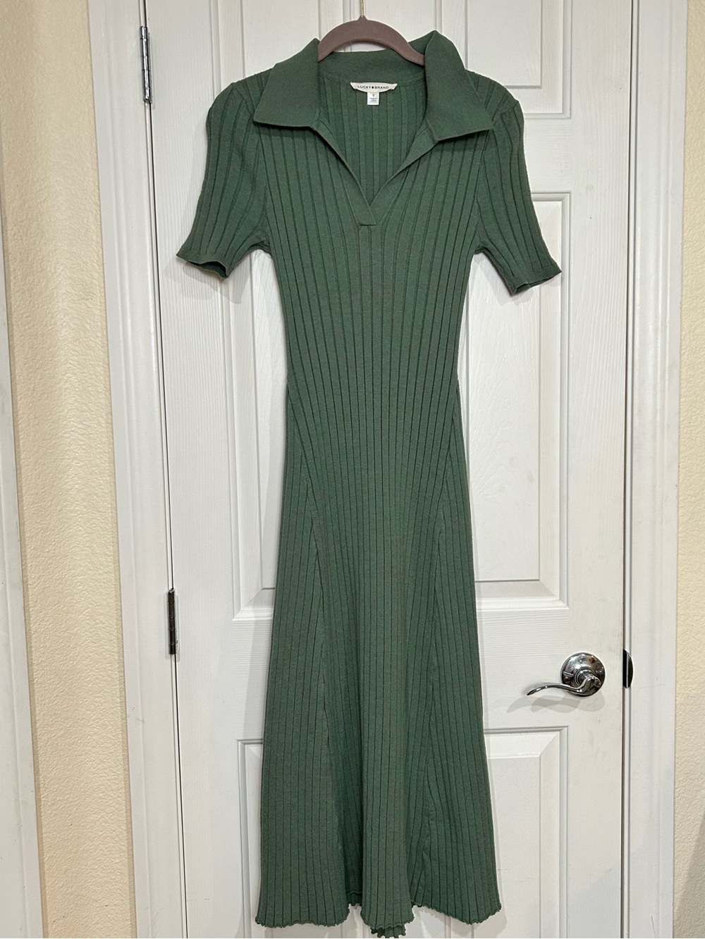 Lucky Brand Green Ribbed Polo Midi Dress Short Sleeve Size Small